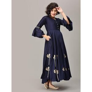 The Mom Store Maternity Navy Blue Ethnic Motifs Dress XL Made In India